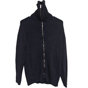 Liz Claiborne Cardigan Sweater Womens Size 2X Black Ribbed Knit Zip Turtleneck